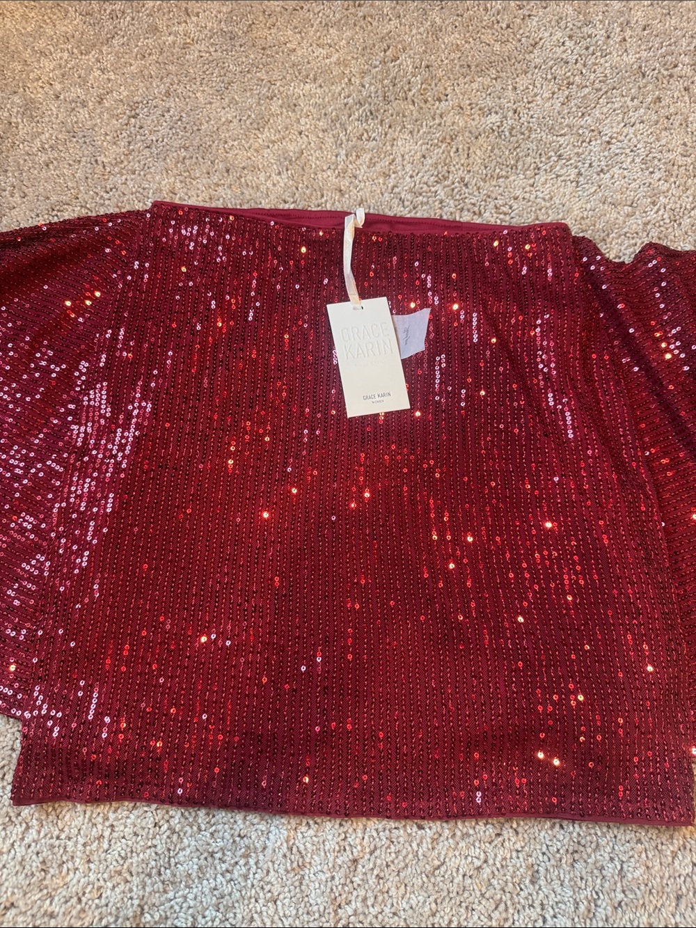 Grace Karin Burgundy Sequin Mini Skirt